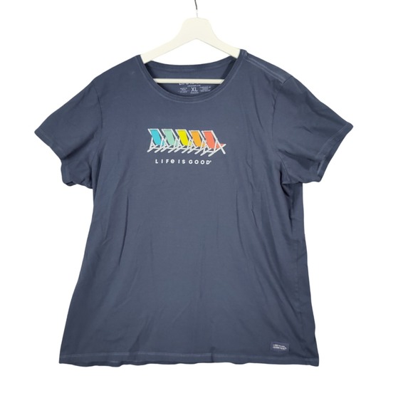 Life is Good Graphic Beach Chairs Crusher-Lite Top Short Sleeve Women Size XL‎ - Picture 1 of 7